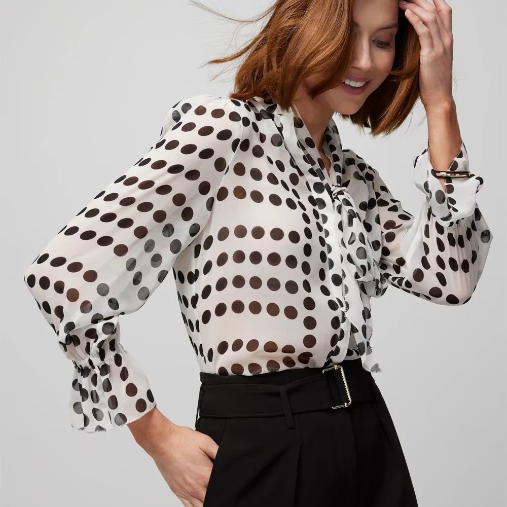 Who What Wear Black and White Polka Dot Blouse